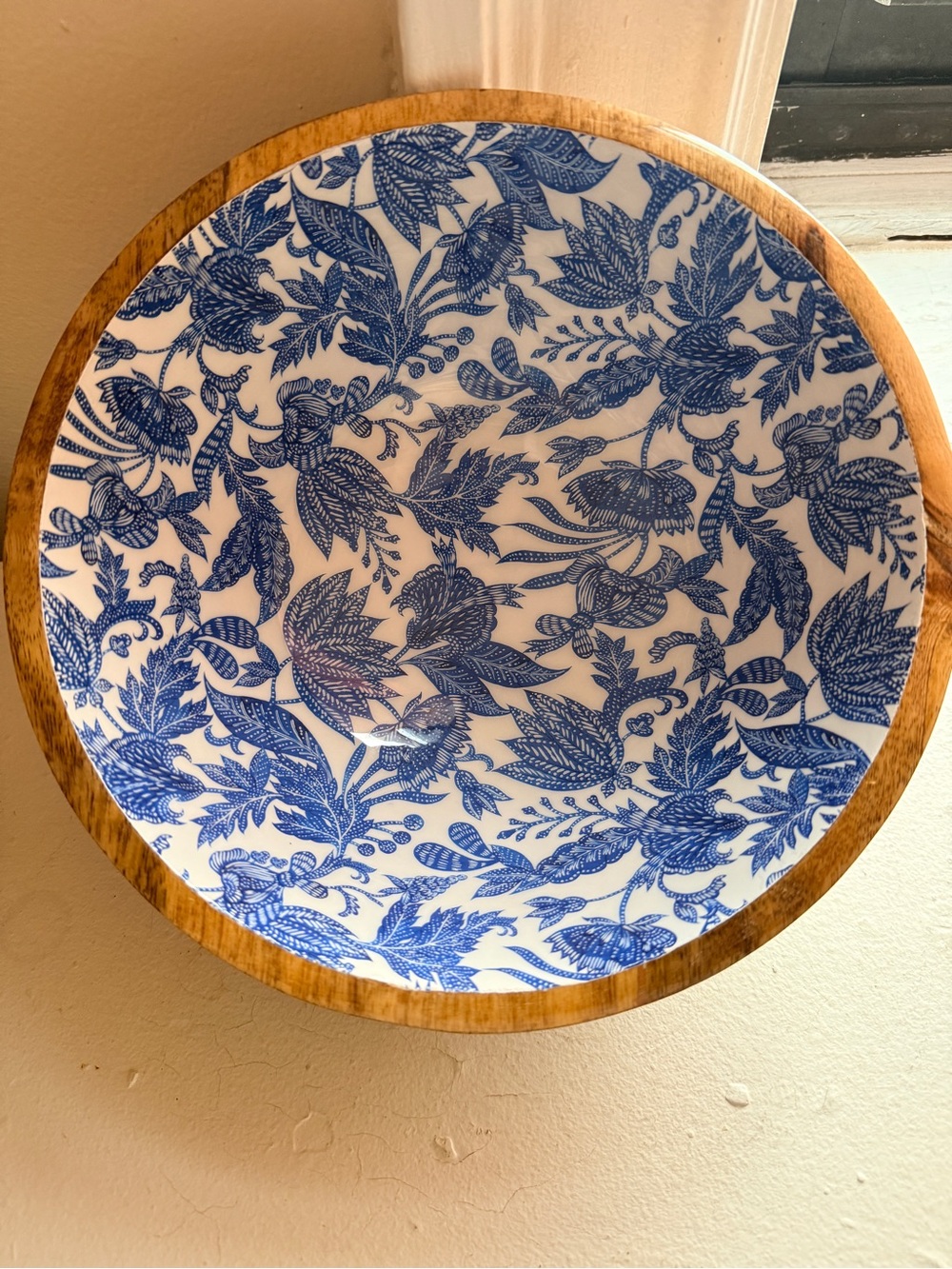 Two’s Company Blue Batik Mango Wood 10” Serving Bowl
